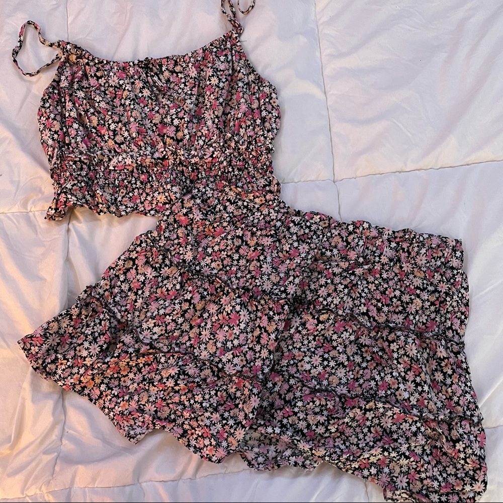 Wild Fable Pink & Black Floral Tank Top & Skirt Set - Size XXL
